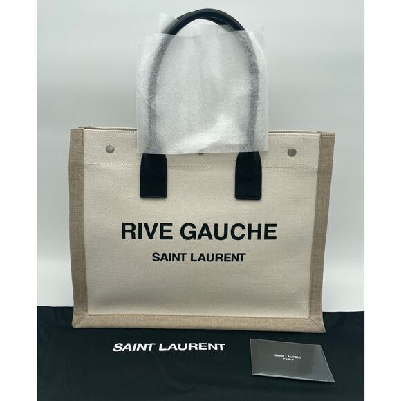 NEW SAINT LAURENT YSL RIVE GAUCHE SUMMER SMALL CANVAS TOTE BAG AUTHENTIC - Picture 4 of 15